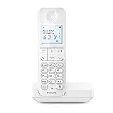 Philips D2701W Schnurloses Festnetztelefon, 11,6 cm (4,6 Zoll), vertikales Mikrofon, Freisprecheinrichtung, bis zu 14 Stunden, optimierte Antenne, Privatsphäre-Einstellungen, Weiß