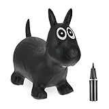 Relaxdays Hüpftier Hund, inklusive Luftpumpe, Hopser, bis 50 kg, BPA frei, Hüpfspielzeug, Kinder, Sprungtier, schwarz