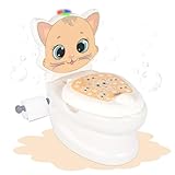 Lemodo Kindertöpfchen Töpfchen Kinder ab 18 Monate Kindertoilette Babytopf mit Spülgeräusch herausnehmbarer Innenbehälter rutschhemmender Boden Toilettenpapierhalter Töpfchentraining Motiv Katze