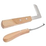 Toddmomy 2 Stück Hufbeschlagwerkzeug aus Kohlenstoffstahl und Holz Tragbares Hufmesser mit Gerader und Gebogener Klinge für Rinder und Pferde Präzises Hufeisen Reparaturset für Reitsport