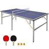 GYMFLEX 182x91cm Tischtennistisch faltbar & tragbar Mid-Size Ping Pong Tisch Set für Indoor & Outdoor Spiele mit Netz, 2 Tischtennisschläger & 3 Bälle
