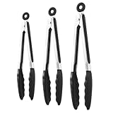 Küchenzangen – 3 Stück, Hitzebeständiger Edelstahl | Silikon-Verriegelungsgriff | Robustes Kochwerkzeug-Set | Rutschfestes Grillutensil, Langlebiger Speisenwender, Sicheres Servierzubehör