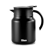 Tiken 1L Thermoskanne aus Doppelwandingem Edelstahl Isolierkanne Kaffeekanne mit Quick Tip Verschluss