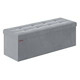 SONGMICS Sitzhocker mit Stauraum, klappbare Sitzbank, 38 x 110 x 38 cm Fußbank, Aufbewahrungsbox, bis 300 kg belastbar, für Wohnzimmer Schlafzimmer Flur, Taubengrau LSF277G02