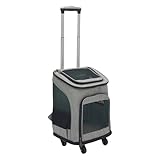 Haustiertasche mit Rädern & Klappbar - Transportbox für Hunde 9kg - Atmungsaktives Netz & Universalroller - Leicht zu Verstauen für Reisen, Tierarzt und Auto (inkl. Polster) (Grau)