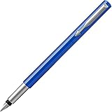 Parker Vector Füller | Blau mit Chromzierleisten | Füllfederhalter mit mittlerer Feder | Blaue Tinte