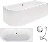 VBChome Badewanne 170x75 cm Acryl Set – Moderne Eckbadewanne Weiß, mit Schürze, Siphon, Ablaufgarnitur, Rechteck-Design, für 2 Personen, Rechtsausführung – Badewanne 170x75 cm für Badezimmer