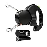 Nimomo Hundeleine Rollleinen, Automatische Leinen Einziehbare Doppel-Hundeleine Dog Lead Pet Leash 1 Abschleppseil 2 Doppel mit Taschenlampe und Taschenspender