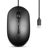 Perixx PERIMICE-222C Optische USB-Maus, Typ C, kabelgebunden, 1,5 m Kabel, verstellbar 1200/1600/2000 DPI, leises Klicken, beidhändig, Schwarz