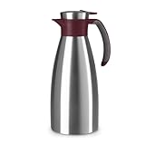 Emsa Soft Grip Isolierkanne, 1,5 Liter, Edelstahl, 12 Stunden heiß + 24 Stunden kalt, Auslaufsicher, Rutschfester Griff, Farbe Weinrot N4120500