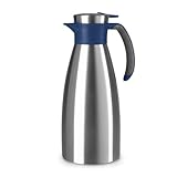 Emsa Soft Grip Isolierkanne, 1,5 Liter, Edelstahl, 12 Stunden heiß + 24 Stunden kalt, Auslaufsicher, Rutschfester Griff, Farbe Blau N4120400
