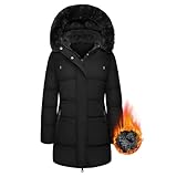 Tuopuda Winterparka Damen Lang Warm Winter Daunenjacke Wasserdicht Steppjacke Skijacke Teddyjacke Winddichter Daunenmantel Pufferjacken Oberbekleidung Reißverschluss Geschenk für Frauen, Schwarz, L