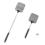 2 Stück Fliegenklatsche Ausziehbar,Fliegenklatsche Stabil,Insektenklatsche Mit Edelstahl Griff,Fliegenfänger Insektenfänger Fliegenschutz vor Insekten, Fliegen, Mücken, Wespen (Schwarz)