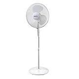 Brightium Standventilator mit rundem Boden in elegantem Weiß. Leistungsstarke 45 W Leistung und Flügel mit Ø 40 cm. Höhenverstellung von 110 bis 130 cm für optimalen Komfort.