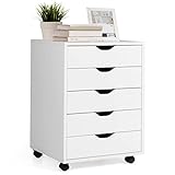 KOMFOTTEU Rollcontainer mit Schubladen, mobiler Aktenschrank Schubladenschrank mit Räder, Bürowagen Druckerständer weiß, Büroschrank für Akten, Dokumente, 49x42x66cm (Weiß)