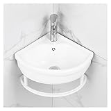 Eckwaschbecken, Wandmontage, Badezimmer-Waschbecken, Keramik-Wandaufhängung, Mini-Waschtischspüle mit Wasserhahnloch und Überlauf