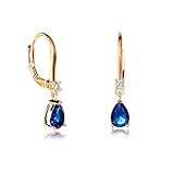 Zavana Kleine Tropfen-Ohrringe in Blau für Damen und Teenager-Mädchen mit birnenförmigen Steinen, zierliche goldene Ohrringe für Frauen mit blauen Steinen, süße Ohrhänger für Damen mit Klappverschluss