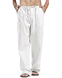 YAOHUOLE Leinen Freizeithose Herren Strandhose Herren Lang Herren Leinenhose Lang Weiß XL