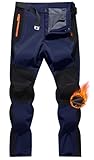 FFEATIANDY Herren Wanderhose Schnee Skihose Fleece gefüttert Softshell Winter Wasserdicht Outdoor Cargo Arbeitshose Navy L