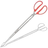 NULYLU Robuste Edelstahl Brennholzzange mit Langem Griff Kaminzange und Müllgreifer für Feuerstellen Holzöfen und Gartenfeuer