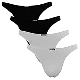 Fabio Farini - 4er-Pack maskuline Herren String-Tangas in kräftigem Rot, Nachtschwarz, dunklem Blau oder Weiß - 2X Schwarz, 2X Grau L