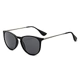 SUNGAIT Vintage Runde Sonnenbrille für Damen Herren Klassischer Retro Designer Stil (Schwarz/Grau)-SGT567