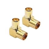 JZK 2 Stück TV-Antennen PAL-Stecker auf Buchse Koaxialstecker-Adapter, vergoldet, 90°-Winkeladapter für Antennen, Satellitenkabel, TV-Kabel, DVB-T, DVB-T2 HD