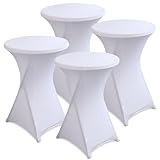 hicoosee 4er-Set Stretch Stehtischhusse, Ø80-85cm Hochwertige Tisch-Überzug Husse für Bistrotisch Stehtisch und Runde Stehtische, Elegante Stretch-Husse für Gartenparty Feier Hochzeit Taufe, Weiß