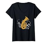 Damen Bariton Noten Blasmusik Musiker Orchester Tenorhorn T-Shirt mit V-Ausschnitt