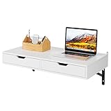 FOREHILL Wandtisch 80x40x40 cm Schreibtisch Wandschreibtisch Esstisch Wandregal mit 2 Schubladen Wandmontiert für Arbeitszimmer, Schlafzimmer, Büro, Küche, Esszimmer Weiß
