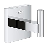 GROHE Start Cube, Bademantelhaken ohne Bohren (Handtuchhalter mit verdeckter Befestigung, zum Kleben oder Bohren, mit Schrauben und Dübel, ohne Kleber), eckig, chrom, 40961000