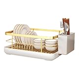 Nuytghr Küchen-Geschirrständer, multifunktionales Geschirrregal mit Besteckhalter, Abtropfgestell mit Abtropfschale, Geschirr-Organizer für Schüsseln, Teller, Essstäbchen