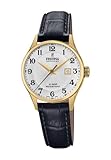 Festina Uhr Für Damen F20011/5 Swiss Made Gold Edelstahl Case SchwarzLeder Band