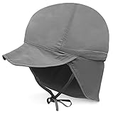 Baby Sonnenhut LSF 50+ Schutz, verstellbar, für Kleinkinder, Sommer, Strandklappe, atmungsaktiv, mit breiter Krempe - Grau - 48/54 cm (2-5 Jahre)