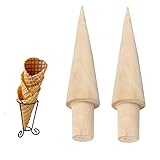 CTForest 2 Stücke Waffel und Eishörnchenformer, Waffelkegelroller, Waffelhorn Holz Eiswaffelformer, Geeignet für die Herstellung von DIY-Waffeln und Eistüten(Braun)