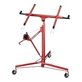 Wiltec XXL Plattenheber bis max. 68 kg, Höhe 140-350 cm, max. Breite 2,90 m, Trockenbau Montagehilfe 1-Mann-Bedienung, 3 Räder mit Feststellbremse, rot