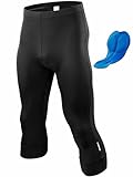 qualidyne Herren 3/4 Fahrradhose, 4D gepolsterte Radhose, Leggings, Outdoor, Reiten, Fahrradhose, Schwarz, X-Groß