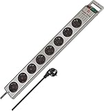 Brennenstuhl Super-Solid Steckdosenleiste 8-Fach (Mehrfachsteckdose mit Schalter und 2,5m Kabel - aus bruchfestem Polycarbonat) schwarz/Silber