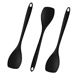 3 Rühr Kochlöffel, Schwarz, je 27.5 cm hitzebeständig bis 210°C, ergonomischer Griff, ideal für Antihaftkochgeschirr, Spülmaschinengeeignet
