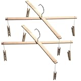 Healifty 2 Stück Bambus Wäscheklammerbügel mit 4 Clips Socken und BH Trockner Windfester Wäscheständer für Unterwäsche und Kleine Wäschestücke