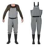TRIZAND Watstiefel Herren PVC – Anglerhose mit Stiefel & Trägern – Wasserdichte Wathose für Angeln, Jagd, Teicharbeiten – Größe – Grau (43)