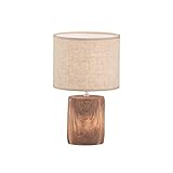Fischer & Honsel Tischleuchte Malik, Betonlampe in Holzoptik mit Stoff-Lampenschirm & Schnurschalter, Beton in Holzfarben & Leinen in Sandfarben, Höhe 35cm, Durchmesser 20 cm