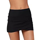 Badeanzüge für Damen, Shorts-Set, Bikini-Slip, Shorts, Schwimmen, Schwimmen, Laufen, Raffen, Bikini, Badeanzug, Rock, Taille, Bikini-Shorts, Tankinis-Set, leichte Board-Shorts, Schwarz , XL