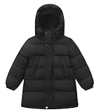 AIEOE Daunenjacke Kinder Jungen Winterjacke Mädchen Schwere Puffer Jacke Puffermantel mit Kapuze Steppjacke 140cm Schwarz
