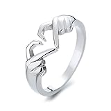 MNSYD Romantische Hände als Herz Ring Palme Liebesgeste Paar Trauringe Schmuck Zubehör Geschenk für Frauen Teenager Mädchen,Platin Nr. 6