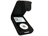 iGadgitz U0131 Echtes Leder Tasche Schutzhülle Case Hülle und Display Schutzfolie Kompatibel mit Apple iPod Classic 80gb, 120gb und 160gb - Schwarz