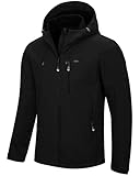 33,000ft Herren Softshelljacke Wasserbeständige Winddichte Funktionsjacke Atmungsaktive Übergangsjacke Leichte Fahhradjacke mit Kapuze Ohne Fleecefutter Schwarz M