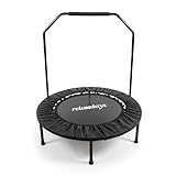 Relaxdays Trampolin mit Haltestange, Ø 102 cm, faltbares Minitrampolin bis 120 kg, Fitnesstrampolin Indoor, schwarz