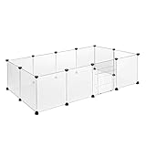 XMTECH Freilaufgehege Freigehege Kaninchen, Kleintiergehege aus Kunststoff Hasenstall Kleintierauslauf Kaninchenstall für Hasen Hamster Kaninchen, Weiß Transparent Platte mit Tür, 145x75x48 cm