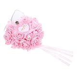 DEARMAMY Romantisches Herzförmiges Ringkissen Hochzeit Kissen mit Rosenakzenten Sicherer Ringhalter für Eheringe Verlobung Zeremonie Geschenk Hochzeitsdekoration Rosa